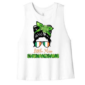 Little Miss Shenanigans Hair Bun St Patrick's Day Women's Racerback Cropped Tank