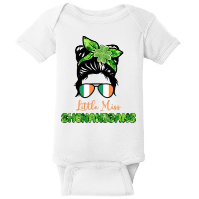 Little Miss Shenanigans Hair Bun St Patrick's Day Baby Bodysuit