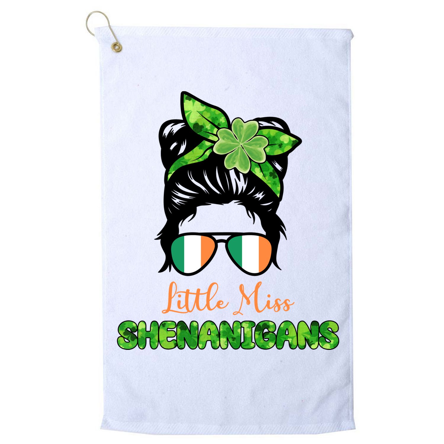 Little Miss Shenanigans Hair Bun St Patrick's Day Golf Towel