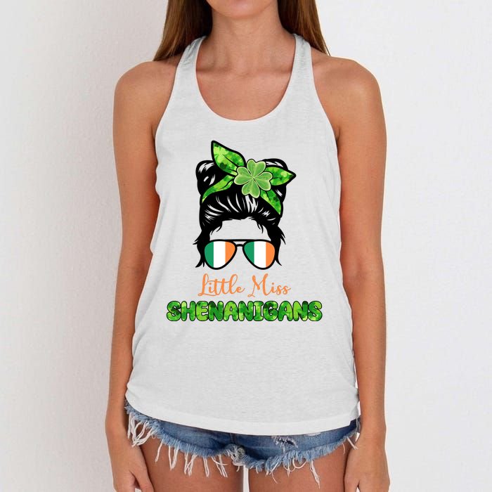 Little Miss Shenanigans Hair Bun St Patrick's Day Women's Knotted Racerback Tank