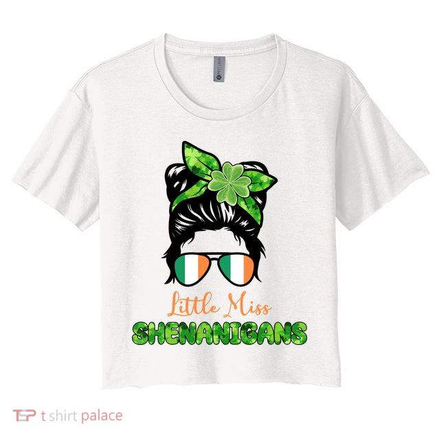 Little Miss Shenanigans Hair Bun St Patrick's Day Crop Top