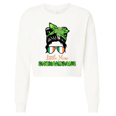 Little Miss Shenanigans Hair Bun St Patrick's Day Cropped Pullover Crew