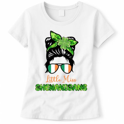 Little Miss Shenanigans Hair Bun St Patrick's Day Womens T-Shirt