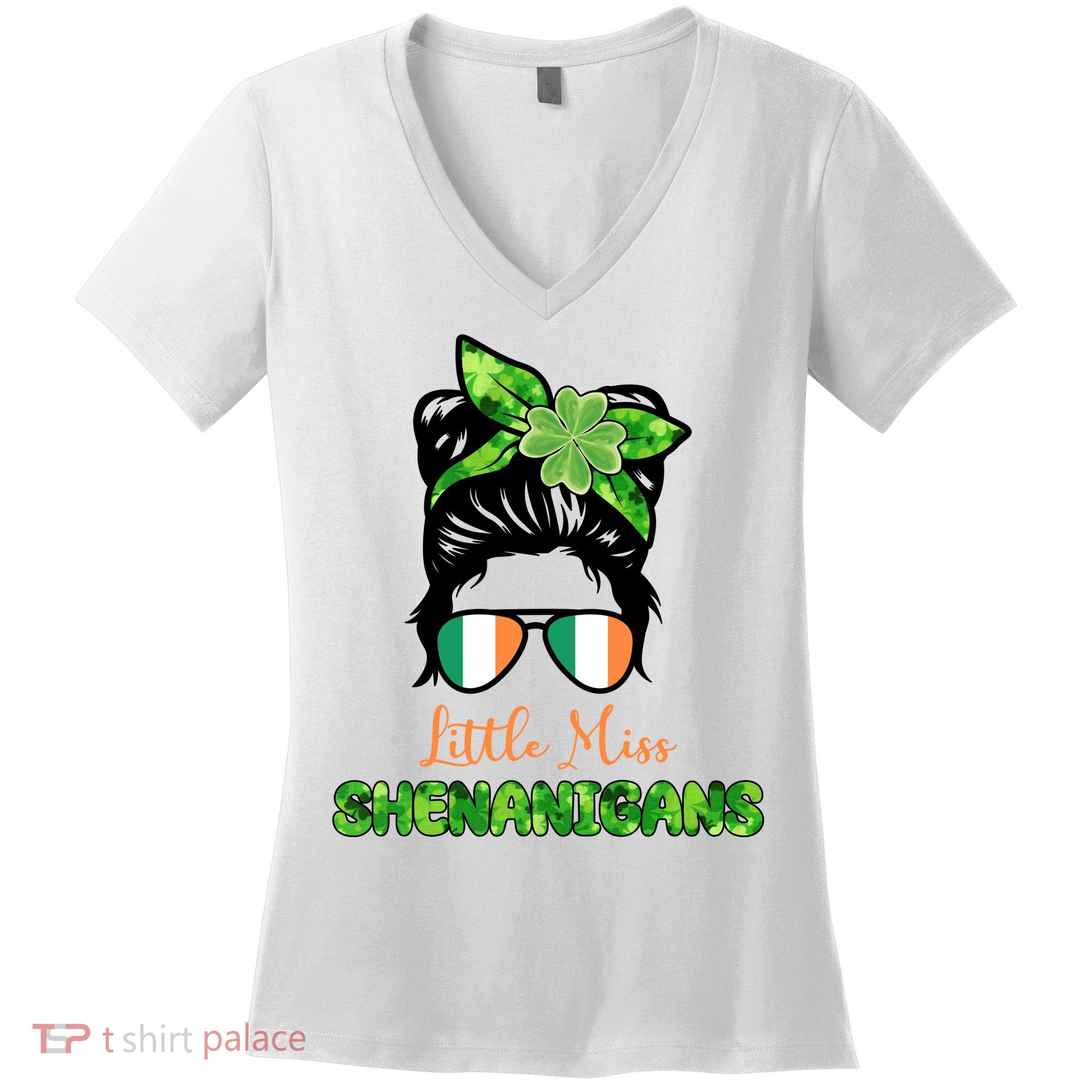 Little Miss Shenanigans Hair Bun St Patrick's Day Women's V-Neck T-Shirt