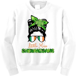 Little Miss Shenanigans Hair Bun St Patrick's Day Kids Sweatshirt