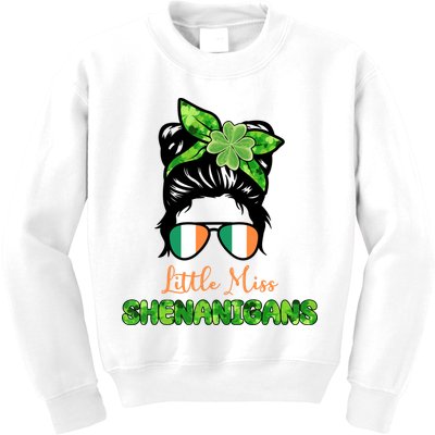 Little Miss Shenanigans Hair Bun St Patrick's Day Kids Sweatshirt