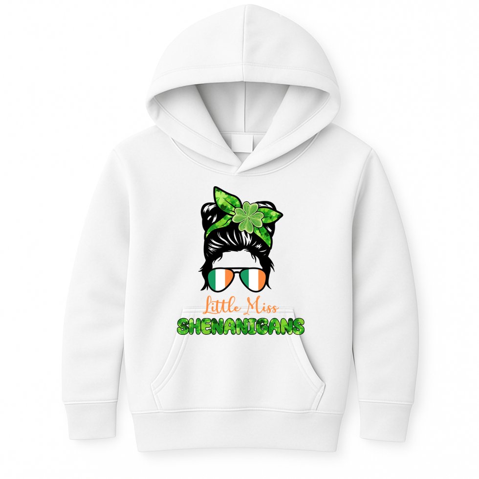 Little Miss Shenanigans Hair Bun St Patrick's Day Kids Hoodie