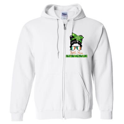 Little Miss Shenanigans Hair Bun St Patrick's Day Full Zip Hoodie