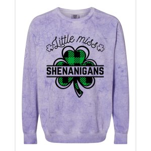 Little Miss Shenanigans Patrick's Day Leopard Shamrock Irish Meaningful Gift Colorblast Crewneck Sweatshirt