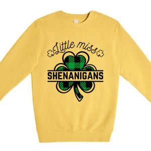 Little Miss Shenanigans Patrick's Day Leopard Shamrock Irish Meaningful Gift Premium Crewneck Sweatshirt