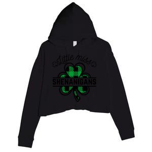 Little Miss Shenanigans Patrick's Day Leopard Shamrock Irish Meaningful Gift Crop Fleece Hoodie