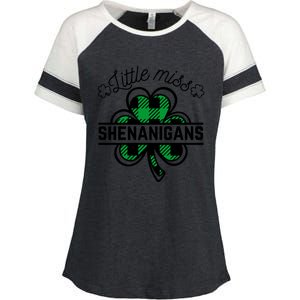 Little Miss Shenanigans Patrick's Day Leopard Shamrock Irish Meaningful Gift Enza Ladies Jersey Colorblock Tee