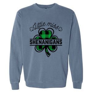 Little Miss Shenanigans Patrick's Day Leopard Shamrock Irish Meaningful Gift Garment-Dyed Sweatshirt