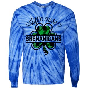 Little Miss Shenanigans Patrick's Day Leopard Shamrock Irish Meaningful Gift Tie-Dye Long Sleeve Shirt