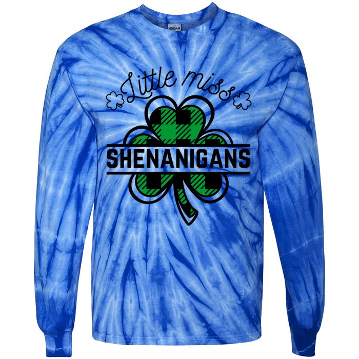 Little Miss Shenanigans Patrick's Day Leopard Shamrock Irish Meaningful Gift Tie-Dye Long Sleeve Shirt