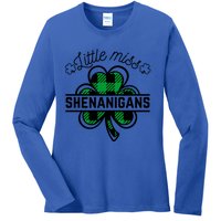 Little Miss Shenanigans Patrick's Day Leopard Shamrock Irish Meaningful Gift Ladies Long Sleeve Shirt