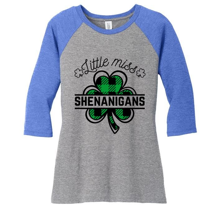 Little Miss Shenanigans Patrick's Day Leopard Shamrock Irish Meaningful Gift Women's Tri-Blend 3/4-Sleeve Raglan Shirt