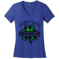 Little Miss Shenanigans Patrick's Day Leopard Shamrock Irish Meaningful Gift Women's V-Neck T-Shirt