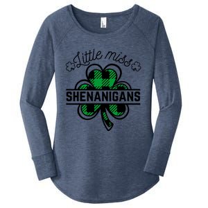 Little Miss Shenanigans Patrick's Day Leopard Shamrock Irish Meaningful Gift Women's Perfect Tri Tunic Long Sleeve Shirt