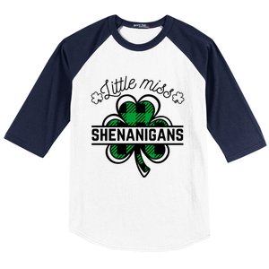 Little Miss Shenanigans Patrick's Day Leopard Shamrock Irish Meaningful Gift Baseball Sleeve Shirt