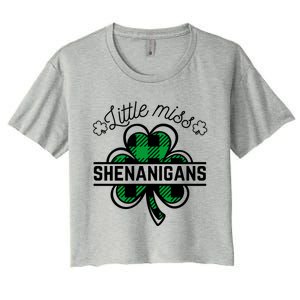 Little Miss Shenanigans Patrick's Day Leopard Shamrock Irish Meaningful Gift Women's Crop Top Tee