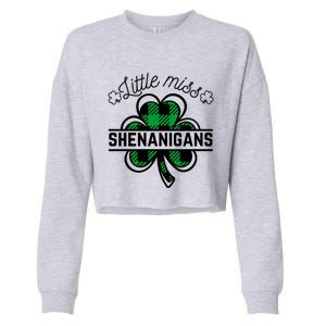 Little Miss Shenanigans Patrick's Day Leopard Shamrock Irish Meaningful Gift Cropped Pullover Crew