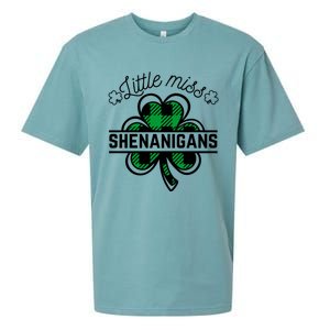 Little Miss Shenanigans Patrick's Day Leopard Shamrock Irish Meaningful Gift Sueded Cloud Jersey T-Shirt