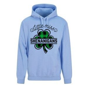 Little Miss Shenanigans Patrick's Day Leopard Shamrock Irish Meaningful Gift Unisex Surf Hoodie