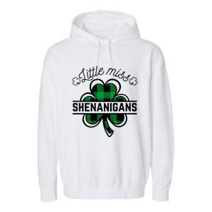 Little Miss Shenanigans Patrick's Day Leopard Shamrock Irish Meaningful Gift Garment-Dyed Fleece Hoodie