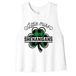 Little Miss Shenanigans Patrick's Day Leopard Shamrock Irish Meaningful Gift Women's Racerback Cropped Tank