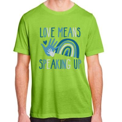 Love Means Speaking Up National Child Abuse Prevention Month Mental Health Adult ChromaSoft Performance T-Shirt