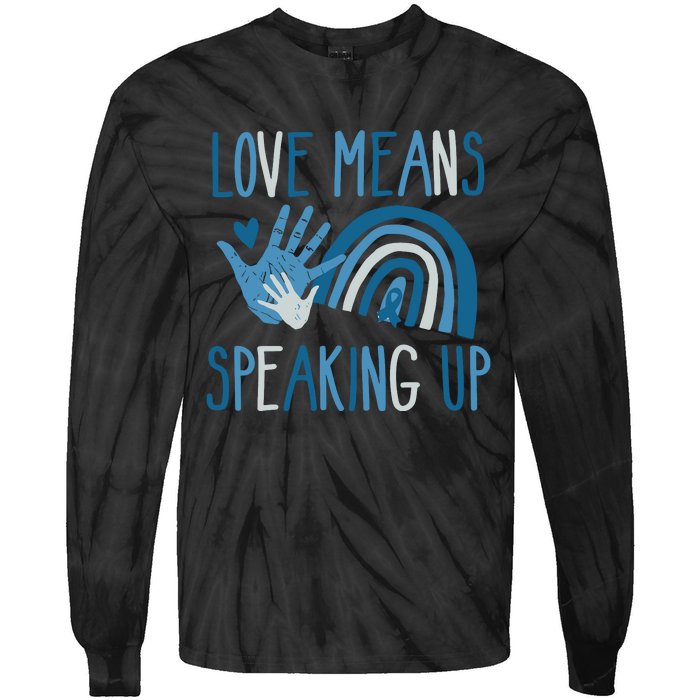 Love Means Speaking Up National Child Abuse Prevention Month Mental Health Tie-Dye Long Sleeve Shirt