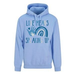 Love Means Speaking Up National Child Abuse Prevention Month Mental Health Unisex Surf Hoodie