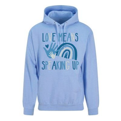 Love Means Speaking Up National Child Abuse Prevention Month Mental Health Unisex Surf Hoodie