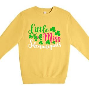 Little Miss Shenanigans Funny Gift Funny St Patricks Day Shamrock Gift Premium Crewneck Sweatshirt