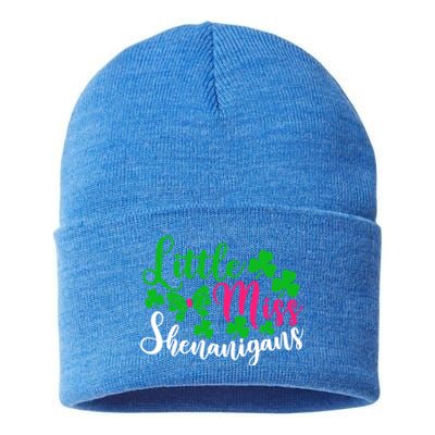 Little Miss Shenanigans Funny Gift Funny St Patricks Day Shamrock Gift Sustainable Knit Beanie