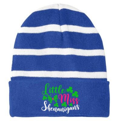 Little Miss Shenanigans Funny Gift Funny St Patricks Day Shamrock Gift Striped Beanie with Solid Band