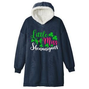 Little Miss Shenanigans Funny Gift Funny St Patricks Day Shamrock Gift Hooded Wearable Blanket