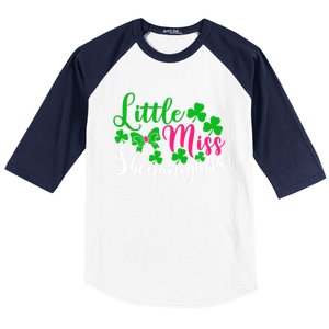 Little Miss Shenanigans Funny Gift Funny St Patricks Day Shamrock Gift Baseball Sleeve Shirt