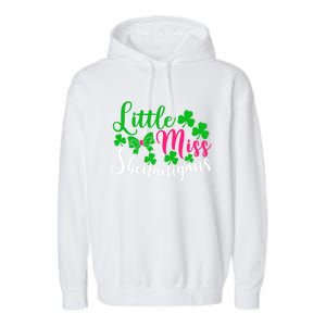 Little Miss Shenanigans Funny Gift Funny St Patricks Day Shamrock Gift Garment-Dyed Fleece Hoodie