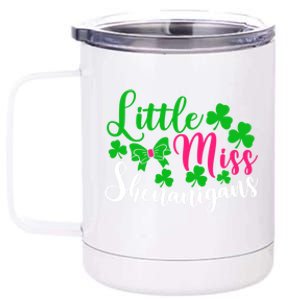 Little Miss Shenanigans Funny Gift Funny St Patricks Day Shamrock Gift 12 oz Stainless Steel Tumbler Cup