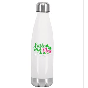 Little Miss Shenanigans Funny Gift Funny St Patricks Day Shamrock Gift Stainless Steel Insulated Water Bottle