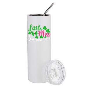 Little Miss Shenanigans Funny Gift Funny St Patricks Day Shamrock Gift Stainless Steel Tumbler