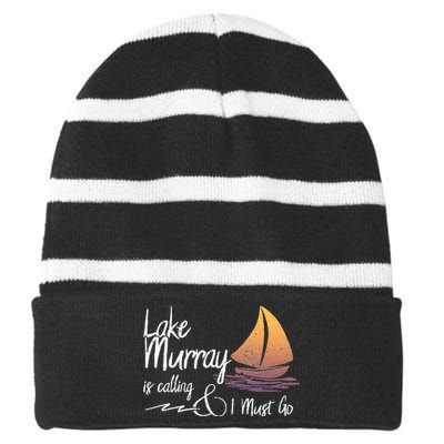 Lake Murray South Carolina Lake Is Calling Striped Beanie with Solid Band