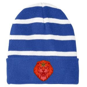 Lion Moroccan Soccer Supporter Morocco Flag Soccer Lover Gift Striped Beanie with Solid Band