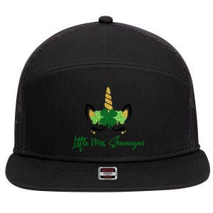 Little Miss Shenanigans Unicorn St Patrick's Day Cool Gift 7 Panel Mesh Trucker Snapback Hat