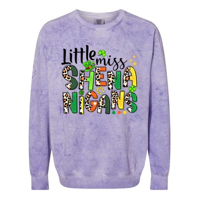 Little Miss Shenanigans Leopard Shamrock St Patrick's Day Gift Colorblast Crewneck Sweatshirt