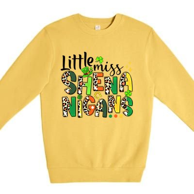 Little Miss Shenanigans Leopard Shamrock St Patrick's Day Gift Premium Crewneck Sweatshirt