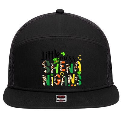 Little Miss Shenanigans Leopard Shamrock St Patrick's Day Gift 7 Panel Mesh Trucker Snapback Hat