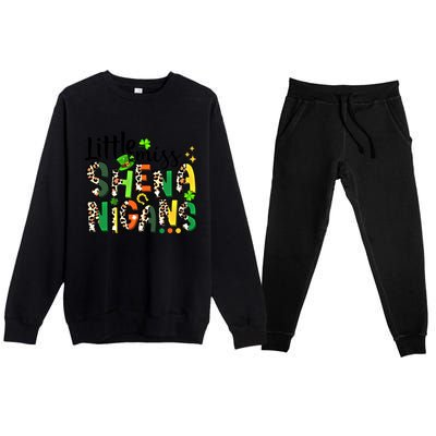 Little Miss Shenanigans Leopard Shamrock St Patrick's Day Gift Premium Crewneck Sweatsuit Set